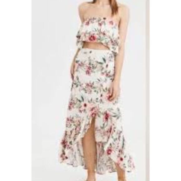 American Eagle XXL Floral High Low Maxi Skirt Boho Ruffle Viscose Lined Curvy - Picture 2 of 9